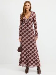Checkered Mesh Maxi Dress