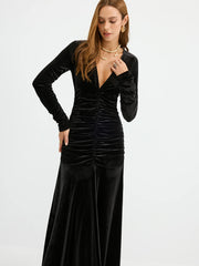 Velvet Ruched Plunge Maxi Dress