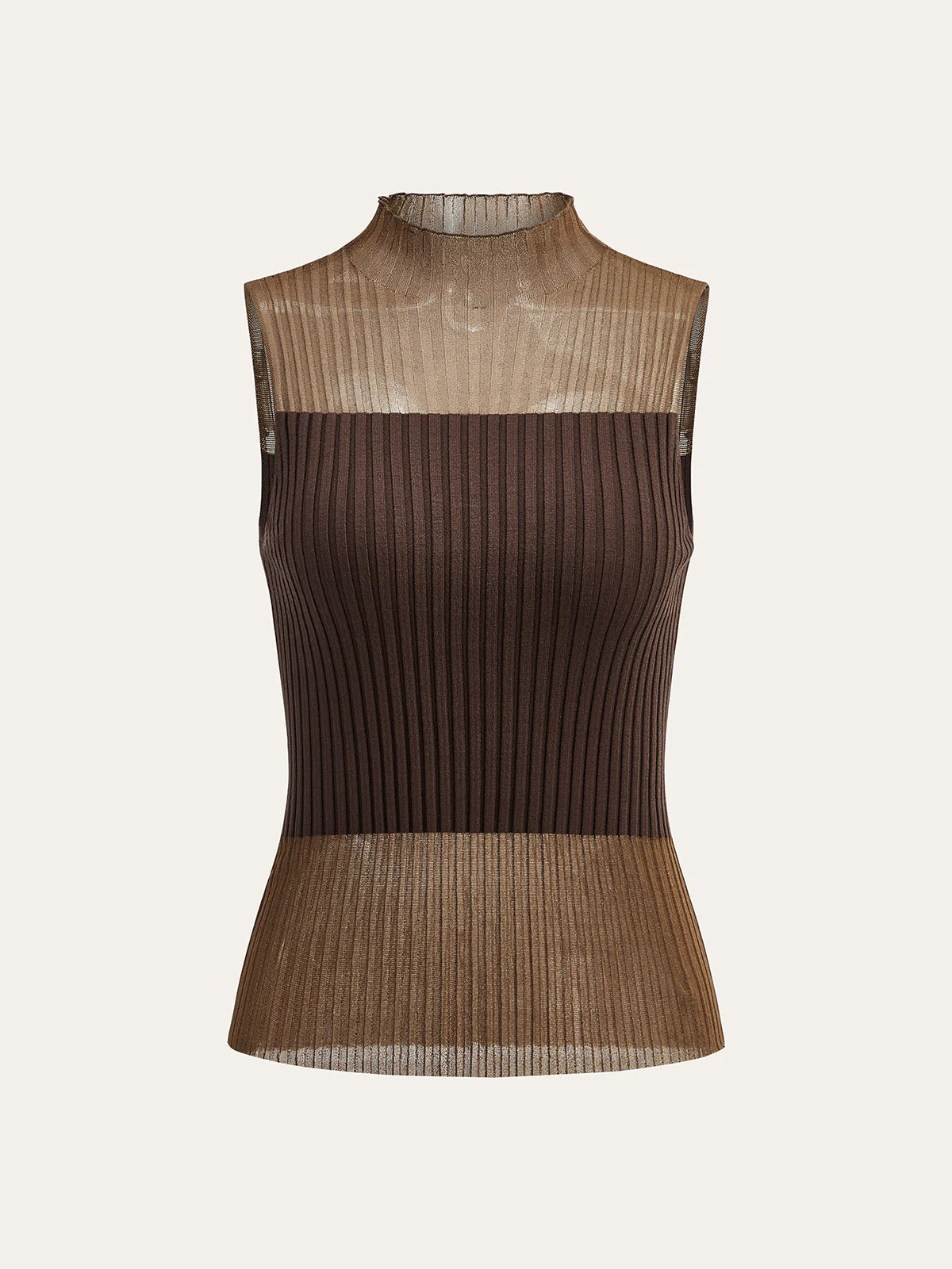 Mock Neck Sheer Paneled Sleeveless Top