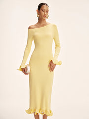 Off-Shoulder Ruffle Hem Sweater Dress