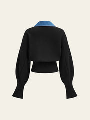 Denim Trim Buttoned Sweater