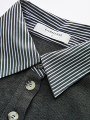 Striped Shirt Panel Knit Top