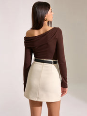 Metal Detail Off-Shoulder Long Sleeve T-Shirt