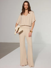 Textured Wool Blend V-Neck Sweater