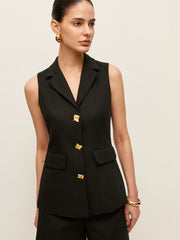 Cotton & Linen Button Detail Pockets Vest