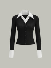 2 in 1 Contrast Collar and Cuff Shirt