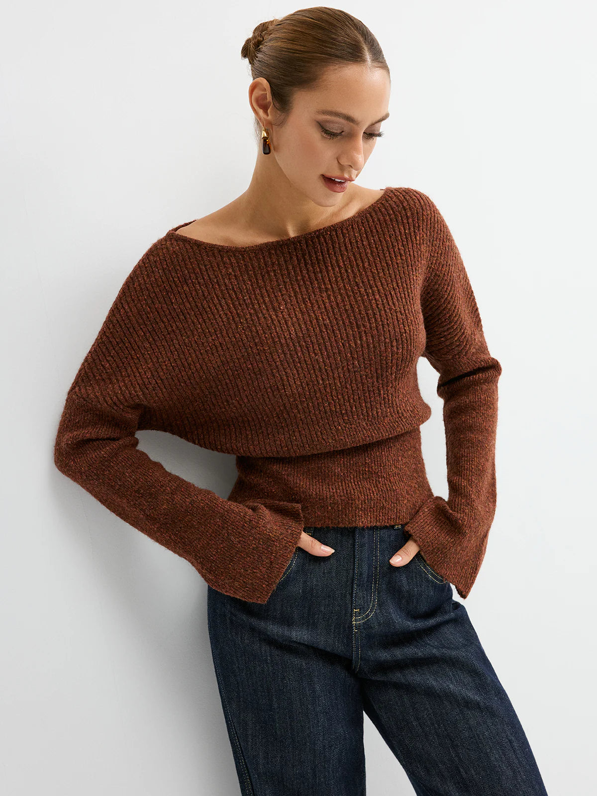 Wool Blend Off-Shoulder Sweater