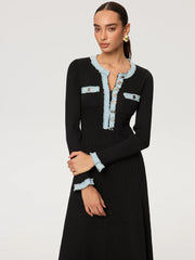 Denim Panel Knit Maxi Dress