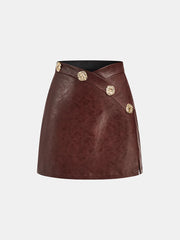 Asymmetric Metal Detail PU Leather Mini Skirt