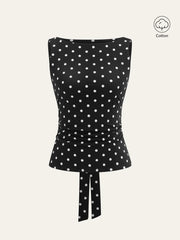 Polka Dot Cotton Blend Sleeveless Top