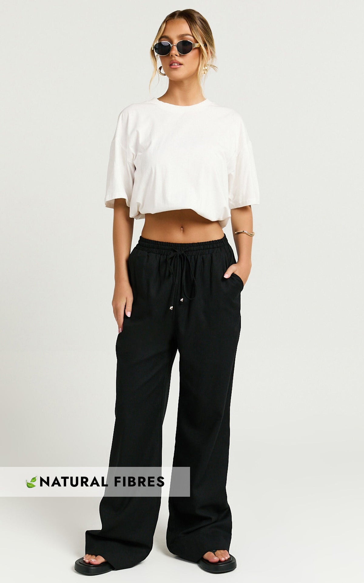 Hamilton Linen Pants - Straight Elasticated Mid Waist Pants in Black