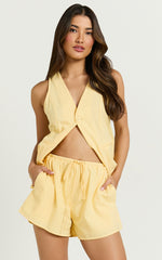 Tonya Two Piece Set - V Neck Sleeveless Top and Shorts Set in Lemon