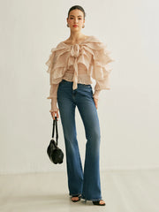 Semi-Sheer Chiffon Ruffle Backless Top