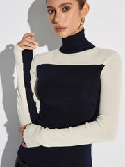 Turtleneck Two-Tone Wool Blend Knit Top