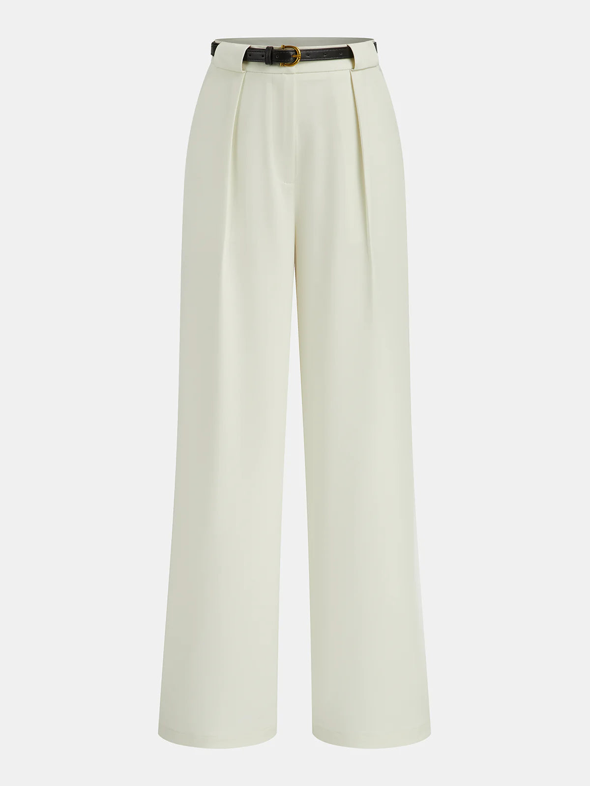 Belted Pleated Straight-Leg Pants
