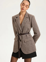 Belted Houndstooth Blazer