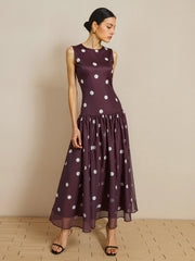 Polka Dot Sleeveless Chiffon Maxi Dress