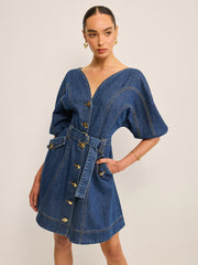 Pocketed Belted Denim Dress