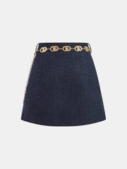 Tweed Mini Skirt with Golden Chain Belt