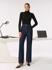 Mid-Waist Slit Denim Jeans