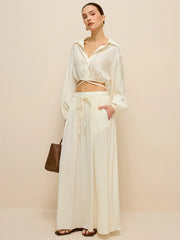 Oversized Textured Pocketed Maxi Skirt