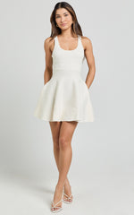 Addison Mini Dress - Recycled Polyester Knitted Scoop Neck Dress in Ivory