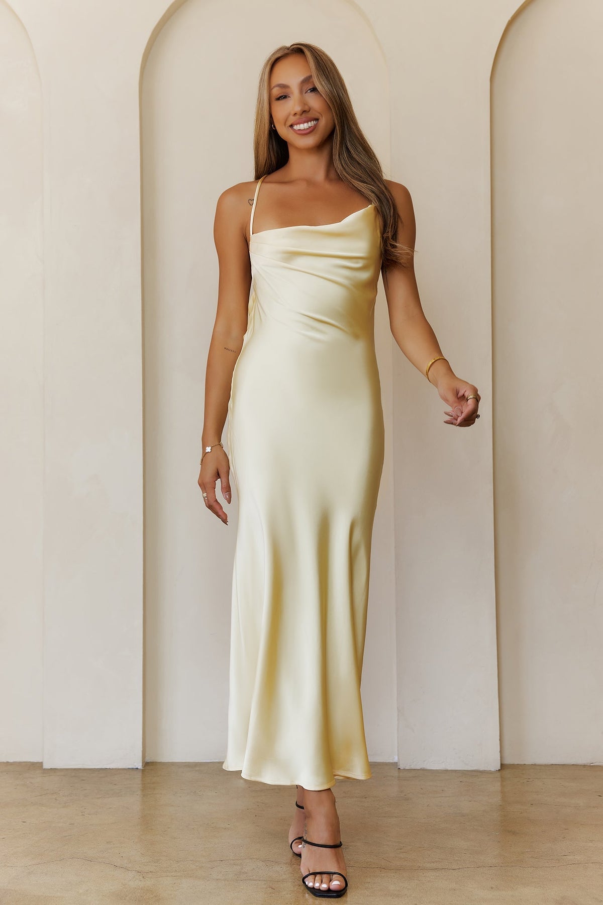 Satin Stargazer Maxi Dress Yellow