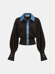 Denim Trim Buttoned Sweater