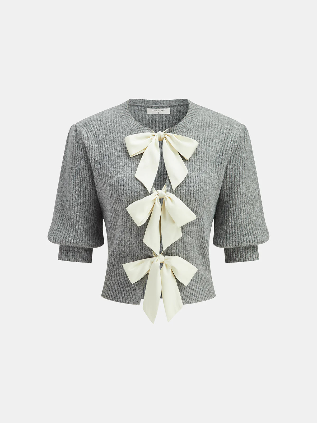 Wool Blend Short Sleeve Bow Knit Top