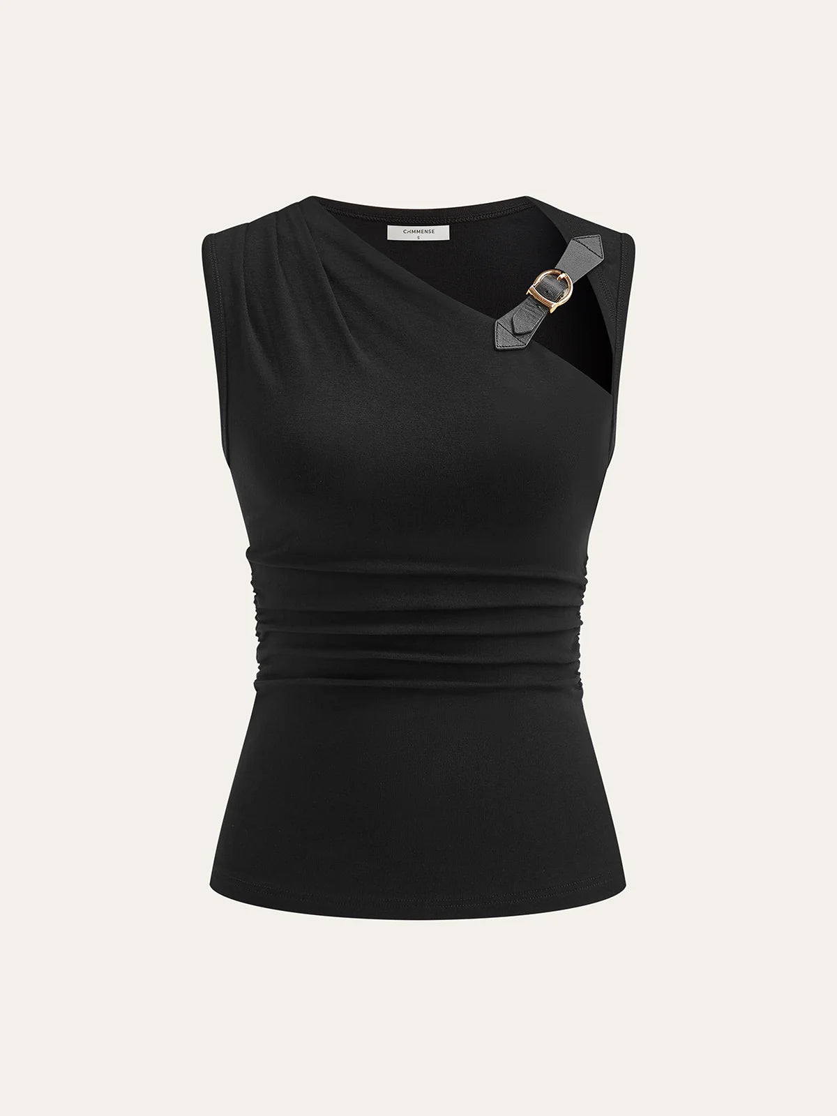 Asymmetric Ruched Top with Buckle Detail