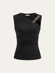 Asymmetric Ruched Top with Buckle Detail