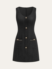 Tweed Sleeveless Button Mini Dress