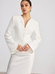 Button Front Flared Cuff Fitted Blazer