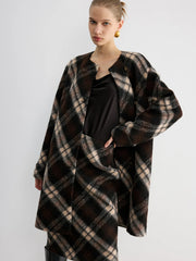 Plaid Wool-Blend Coat with Matching Scarf