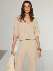 Textured Wool Blend V-Neck Sweater