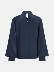 Keyhole Neck Bishop Sleeve Satin Blouse