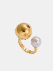 Pearl Accent Golden Open Ring