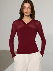 Semi-Sheer Criss-Cross Knit Top