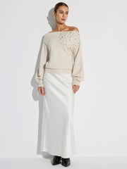 Rhinestone-Embellished Off-Shoulder Sweater