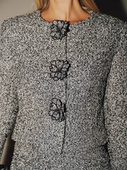 3D Floral Detail Tweed Blazer
