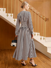 Striped Ruched Long Sleeve Maxi Dress