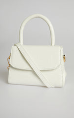 Lanielyn Mini Top Handle Crossbody Bag in White Croc
