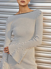 Flared Sleeve Striped Backless Mini Dress