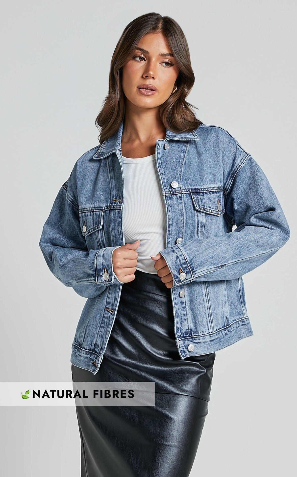 Lindsey Jacket - Long Sleeve Denim Jacket in Mid Blue Wash