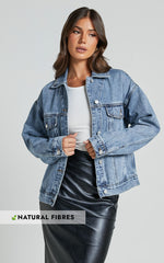 Lindsey Jacket - Long Sleeve Denim Jacket in Mid Blue Wash