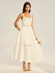 Lace Paneled Back-Tie Cotton Maxi Dress