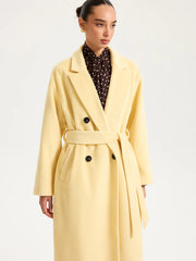 Belted Double-Breasted Lapel Long Coat
