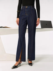Mid-Waist Slit Denim Jeans