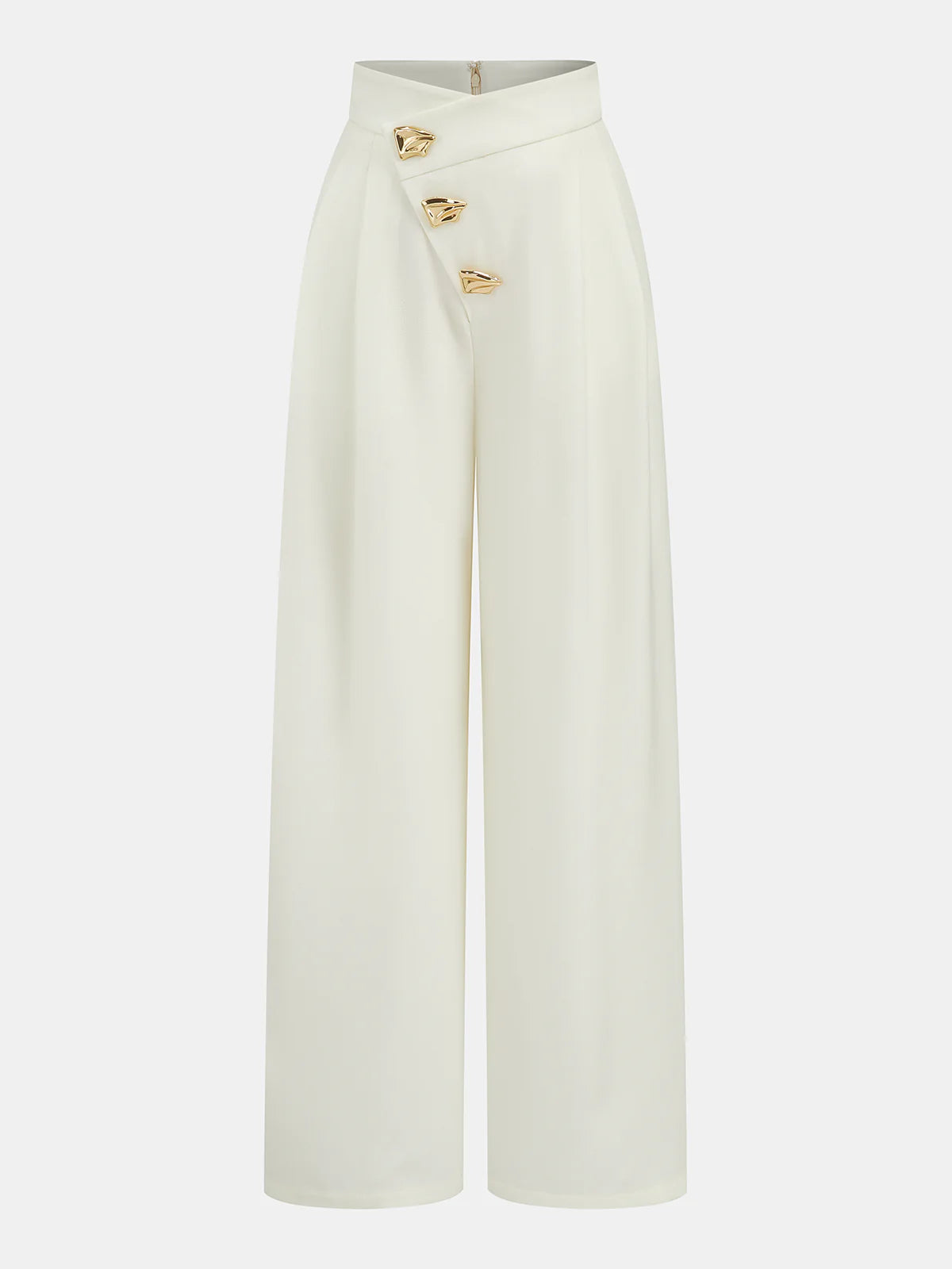 Mid-Waist Asymmetric Metal Detail Wide-Leg Pants