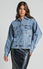Lindsey Jacket - Long Sleeve Denim Jacket in Mid Blue Wash